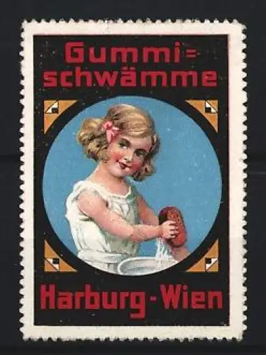 Reklamemarke Harburg-Wien, Gummi-Schwämme, Mädchen mit Schwamm