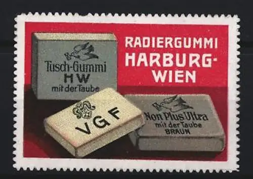 Reklamemarke Harburg-Wien, Radiergummi, Taube mit Brief