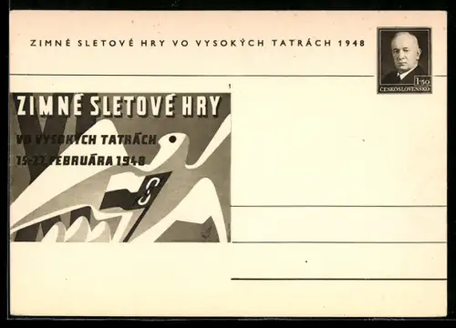 AK Zimne sletove hry vo Vysokych Tatrach 1948 Tschechoslowakei, Ganzsache