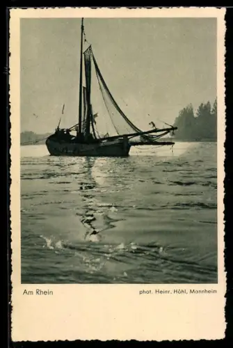 AK Segelboot auf dem Rhein, Fotoapparat Rolleiflex von Photo-Porst