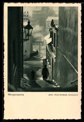 AK Männer an Treppe in der Morgensonne, Fotoapparat von Photo-Porst