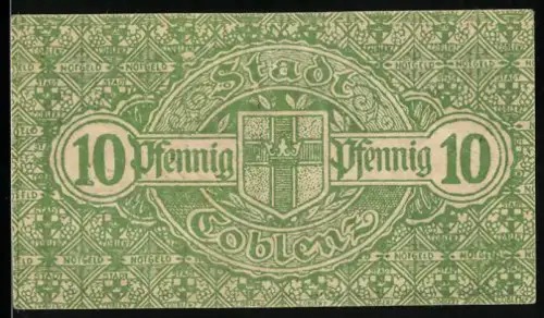 Notgeld Coblenz 1920, 10 Pfennig, Stadtwappen und dekorative Muster