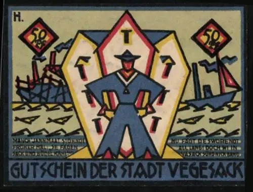 Notgeld Vegesack 1921, 50 Pfennig, Seemann und Industriewerkzeuge
