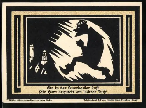 Notgeld Auerbach i. Vogtland 1921, 75 Pfennig, Silhouette eines Mannes und Wappen