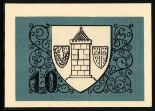 Notgeld Westerburg 1920, 10 Pfennig, Wappen mit Turm und Wappenornamenten