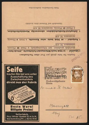 Klapp-AK Berlin, Seifenfabrik Paul Alfred Goebel GmbH, Feinste Mandelseife