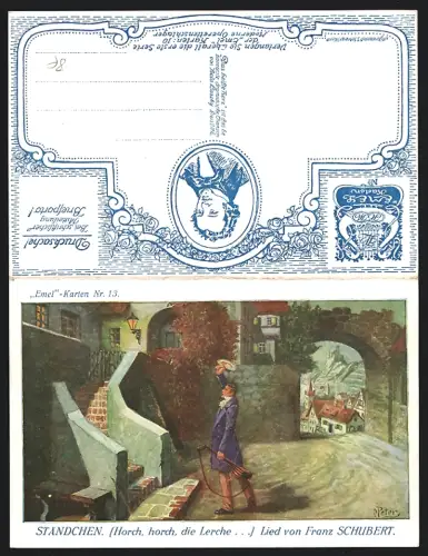 Künstler-Klapp-AK O. Peter: Ständchen, (Horch, horch, die Lerche...) Lied von Franz Schubert