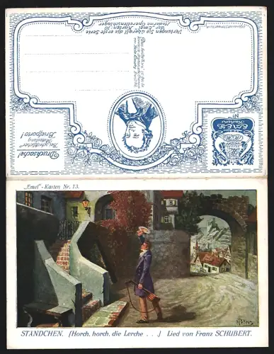 Künstler-Klapp-AK O. Peter: Ständchen, (Horch, horch, die Lerche...) Lied von Franz Schubert