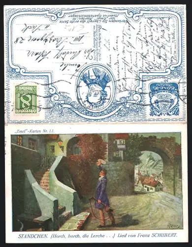 Künstler-Klapp-AK O. Peter: Ständchen, (Horch, horch, die Lerche...) Lied von Franz Schubert