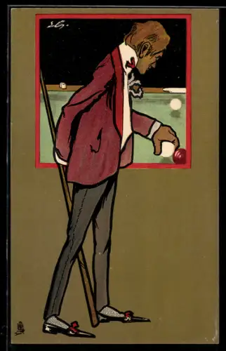 Künstler-AK Billardspieler am Tisch