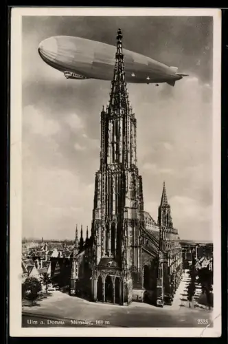 AK Ulm a. Donau, Zeppelin hinter dem Münster
