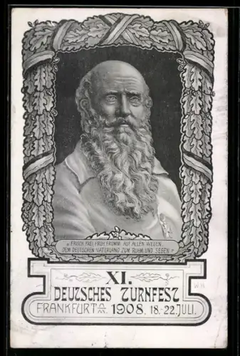 AK Frankfurt a. M., XI. Deutsches Turnfest 1908, Portrait von Turnvater Jahn