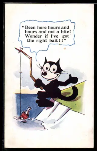 AK Comic-Charakter Felix the Cat beim Angeln
