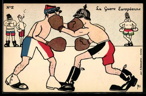 Künstler-AK Kaiser Franz Josef I. von Österreich im Boxkampf gegen Frankreich