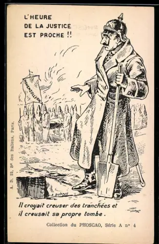 AK L`Heure de la Justice est Proche, Kaiser Wilhelm II. schaufelt sich sein eigenes Grab