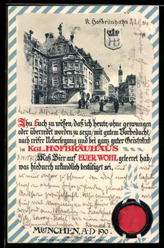 AK München, Ansicht vom Königlichen Hofbräuhaus, Siegel