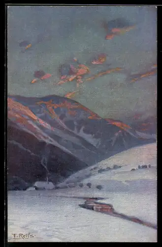 Künstler-AK Fritz Reiss: Winter im Schwarzwald, Blick auf eine Hütte im Schnee