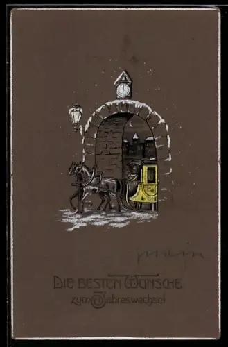 AK Postkutsche, Neujahrsgruss