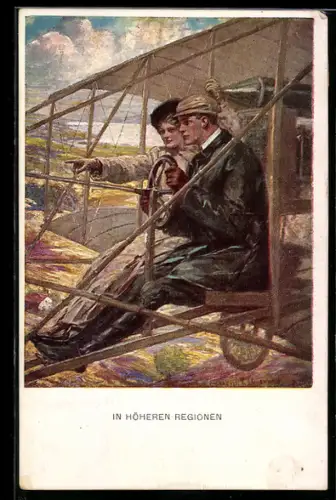 Künstler-AK Clarence F. Underwood: Paar im offenen Flugzeug, Love on wings