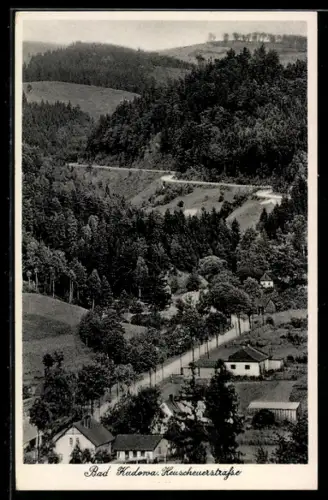 AK Bad Kudowa, Blick auf die Heuscheuerstrasse aus der Vogelschau