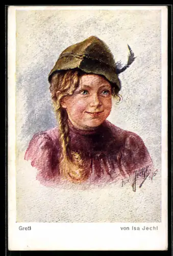 Künstler-AK sign. Isa Jechl: Gretl, Mädchen mit Mütze