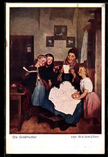 Künstler-AK sign. Waldmüller: Grossmutter liest Kindern vor