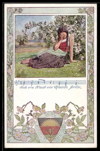 Künstler-AK Karl Friedrich Gsur: Deutscher Schulverein: Sah ein Knab ein Röslein stehn, weinendes Mädchen