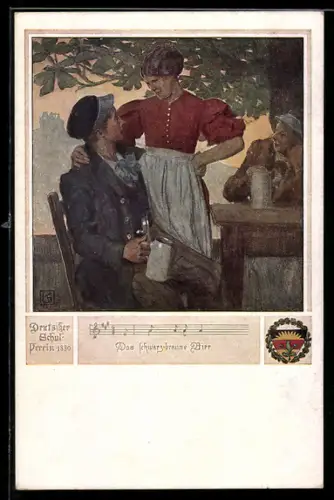 Künstler-AK Karl Friedrich Gsur, Deutscher Schulverein Nr. 463: Männer beim Bier