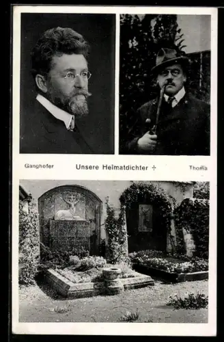 AK Portraits und Gräber der Dichter Ganghofer und Thoma