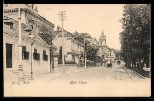 AK Wien, Hohe Warte, Strasse mit Villen und Strassenbahn