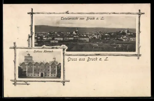 AK Bruck a. L., Totalansicht mit Schloss Harrach