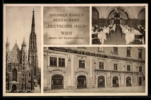 AK Wien, Restaurant Deutsches Haus Friedrich Kargl, Hinter der Stephanskirche