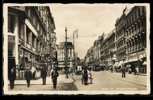 AK Wien, Alserstrasse mit Strassenbahn und Geschäften