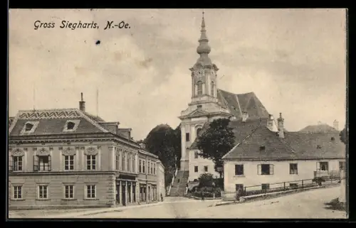 AK Gross Siegharts /N.-Oe., Ortsansicht mit Kirche