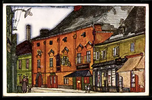 Künstler-AK Neunkirchen /N.-Ö., Blick in die Triesterstrasse