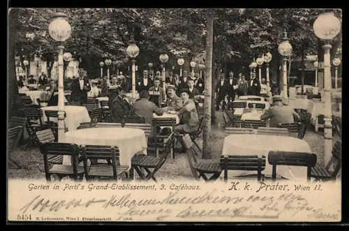 AK Wien, K. k. Prater, Garten in Pertl`s Grand-Etablissement