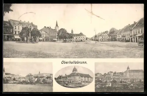 AK Oberhollabrunn, Platz mit Häuserreihen und Kirche