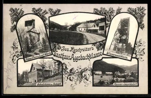 AK Klausen-Leopoldsdorf, Gasthaus Aggsbachklause, Schutzhaus a. Schöpfl, Wienerwald-Warte