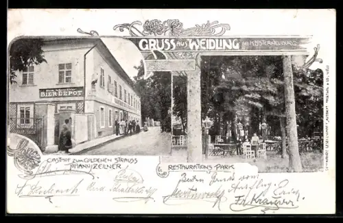 AK Weidling bei Klosterneuburg, Gasthof zum Goldenen Strauss, Restaurants-Park