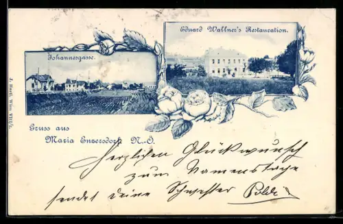 AK Maria Enzersdorf /N.-Ö., Restaurant Eduard Wallner, Strasse Johannesgasse