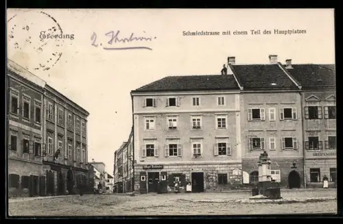 AK Eferding, Schmiedstrasse mit einem Teil des Hauptplatzes