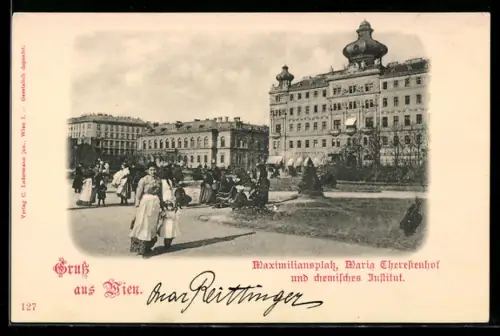 AK Wien, Maximiliansplatz, Maria Theresienhof und chemisches Institut