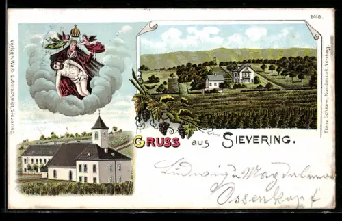 Lithographie Sievering, Kirche und Gnadenbild, Ortspartie