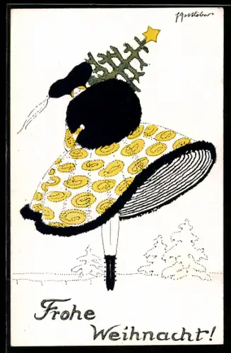 AK Jugendstil, Tänzerin trägt Weihnachtsbaum