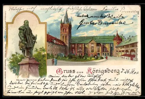 AK Königsberg /Pr., Schlosshof und Albrecht-Denkmal