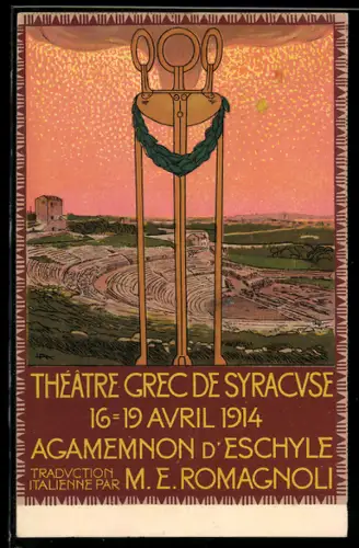 Künstler-AK Siracusa, Teatro Greco di Siracvsa, 1914, Agamemnone di Eschilo