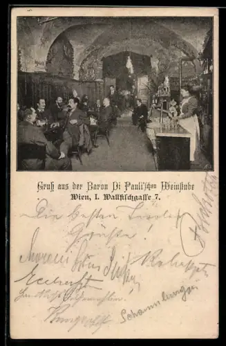 AK Wien, Baron Di Pauli'schen Weinstube, Innenansicht, Wallfischgasse 7
