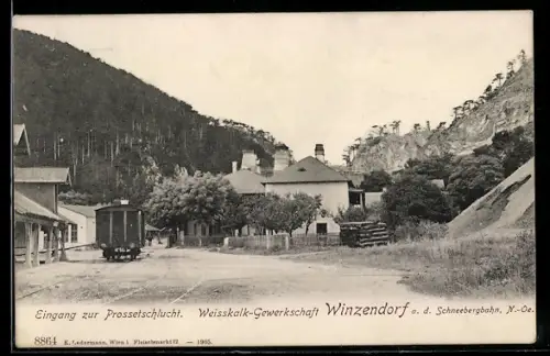 AK Winzendorf a. d. Schneebergabahn, Weisskalk-Gewerkschaft, Eingang zur Prossetschlucht