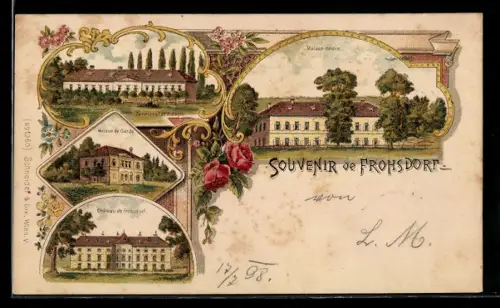 Lithographie Frohsdorf, Pensionat St. Joseph, Maison neuve, Maison de Garde, Chateau