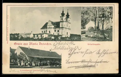 AK Maria Dreieichen, Bründlkapelle, Schiedbauers Gasthaus